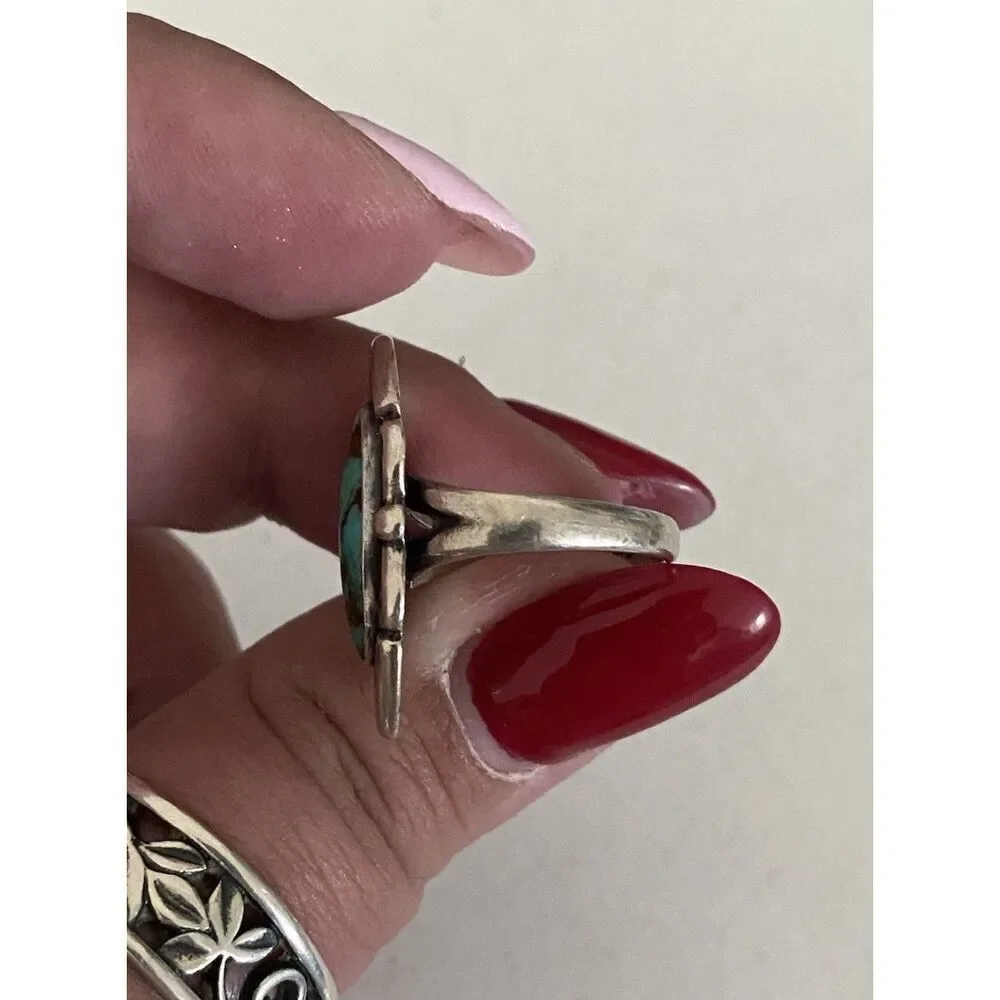 Vintage Native American Bell Trading Post Sterling Silver Turquoise Ring Size 5